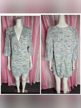 GAP Blue Marled Knit 100% Cotton Open Front Long Cardigan Sweater Size Small